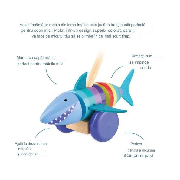 Jucarie de impins rechinul vesel, Orange Tree Toys [5]