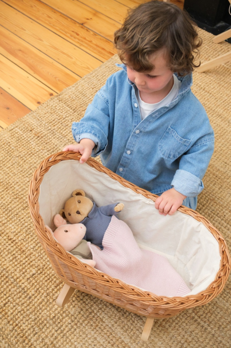 Leagan din rachita pentru papusi, cu paturica tricotata, Egmont Toys [2]