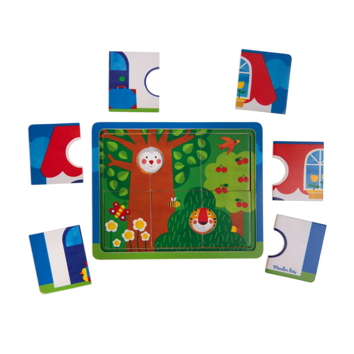 Puzzle din lemn cu 3 niveluri Les Popipop, Moulin Roty [2]