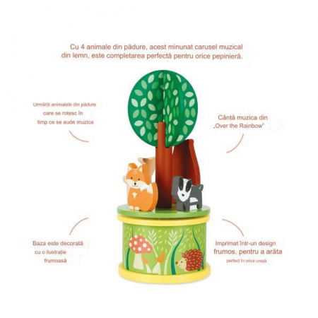 Carusel muzical cu animale de padure, Orange Tree Toys [3]