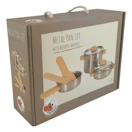 Jucarie Montessori Set de vase de inox cu manere din lemn, Egmont Toys [2]