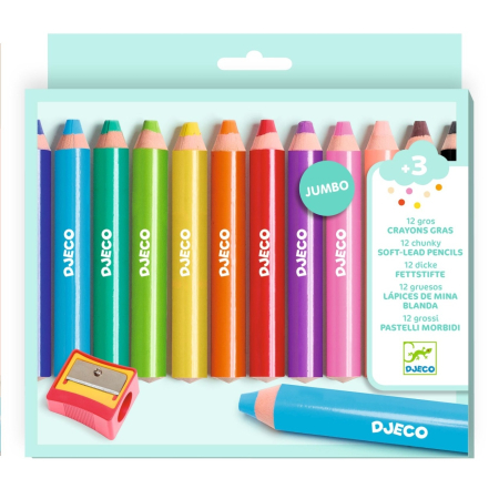 Noutati - Set 12 creioane colorate cu ascutitoare, Djeco