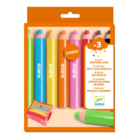 Noutati - Set 8 creioane colorate cu ascutitoare, Djeco