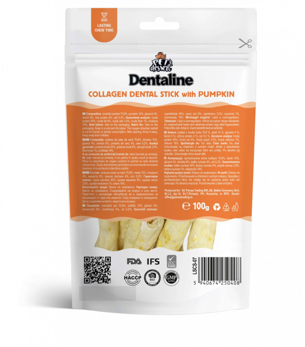 Pet's Desert Dog Dentaline Sticks Colagen si Dovleac, 100 g [2]
