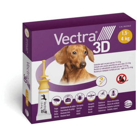 Antiparazitare caini - Vectra 3D 1,5-4 kg, cutie cu 3 pipete solutie spot-on x 0,8 ml