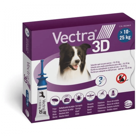 Antiparazitare caini - Vectra 3D 10-25 kg, cutie cu 3 pipete solutie spot-on x 3,6 ml