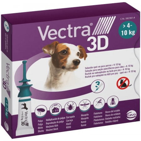Antiparazitare caini - Antiparazitare, Vectra 3D 4-10 kg, cutie cu 3 pipete solutie spot-on x 8 ml, Ceva
