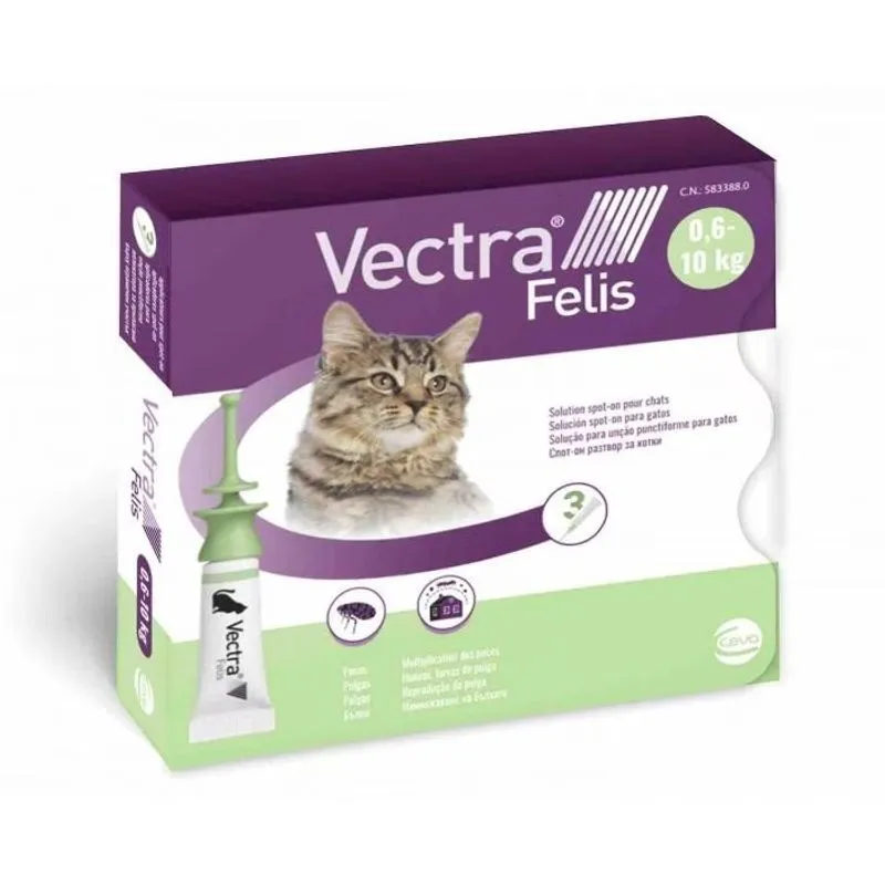  Antiparazitare pisici - Vectra Felis, cutie cu 3 pipete solutie spot-on x 0,9 ml