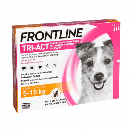 Antiparazitare caini - Frontline Tri-Act Spot-On S (5-10 kg), cutie x 3 pipete