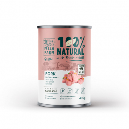 Hrana umeda caini - Fresh Farm Goulash Porc, Mazare si Cartofi Dulci