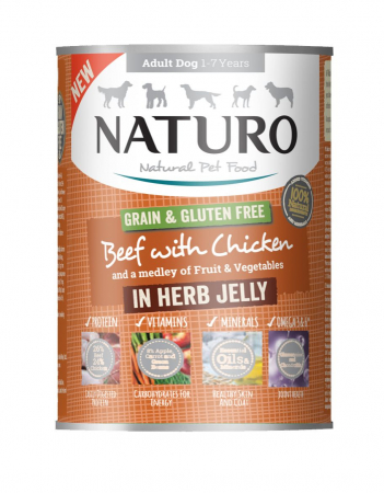 Hrana umeda caini - Naturo Adult Dog Grain & Gluten Free Beef with Chicken in a Herb Jelly