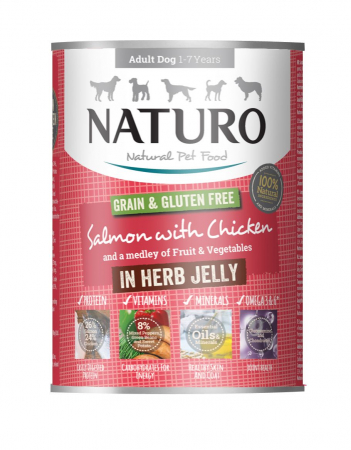 Hrana umeda caini - Naturo Adult Dog Grain & Gluten Free Salmon with Chicken in a Herb Jelly