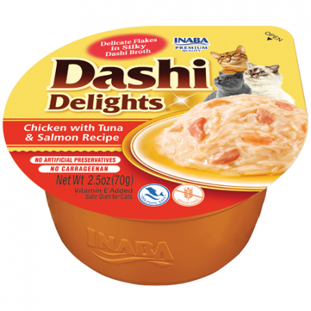 Hrana umeda pentru pisici - Inaba Dashi Delights Chicken with Tuna & Salmon Recipe
