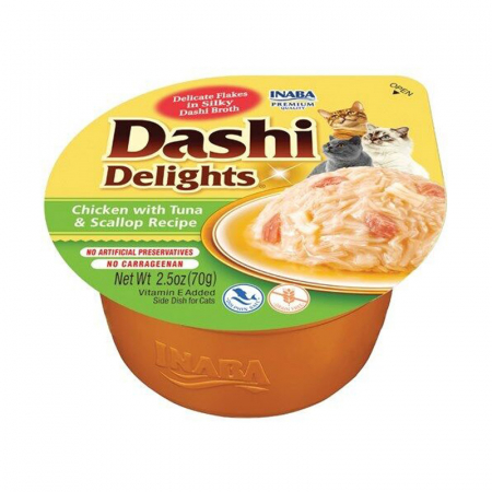 Hrana umeda pentru pisici - Hrana umeda pentru pisici, Inaba Dashi Delights Chicken with Tuna & Scallop Recipe, 70G
