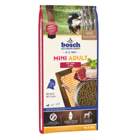 Caini - Hrana uscata pentru caini, Bosch Adult Mini Miel si Orez, 15 kg