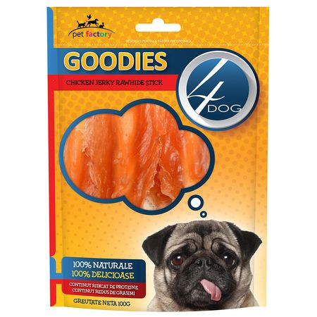 Recompense caini - Recompense pentru caini, 4Dog Goodies Chicken Jerky Rawhide Stick, 100G