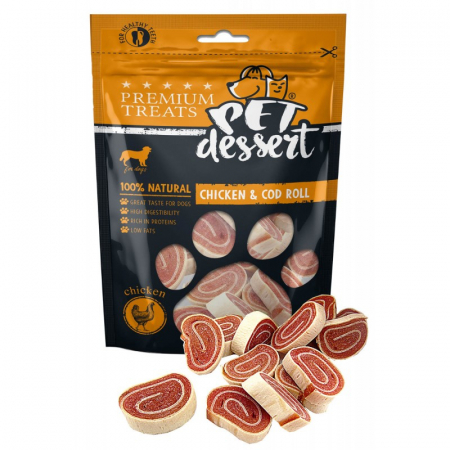 Recompense caini - Pet's Desert Dog Chicken&Cod Roll LSC-37, 80g
