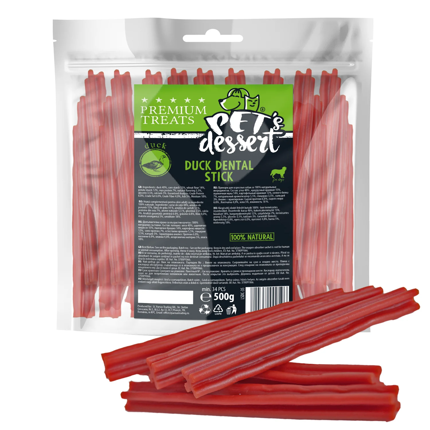 Recompense caini - Pet's Desert Dog Duck Dental Stick 500g LSDC-35
