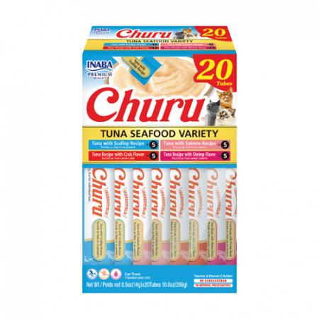 Recompense pisici - Recompense pentru pisici, Inaba Churu Cat Tuna & Seafood Variety Box, 20PCS