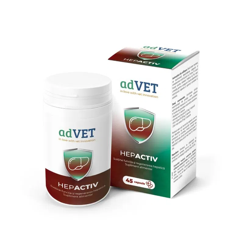 Vitamine pentru caini - AdVet Hepactiv - supliment, flacon 45 capsule