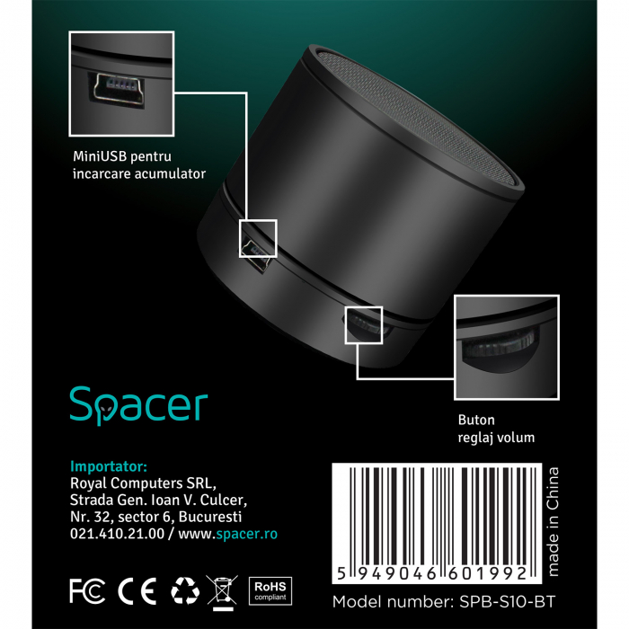 Boxa portabila Spacer Bluetooth S10 Neagra [4]