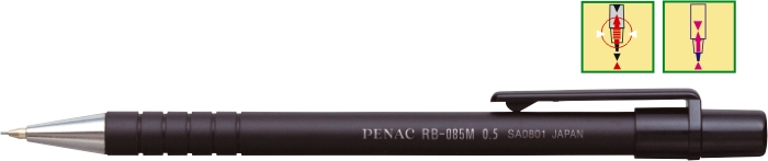 Creion mecanic PENAC RB-085M, rubber grip, 0.5mm, con si varf metalic - corp negru [1]