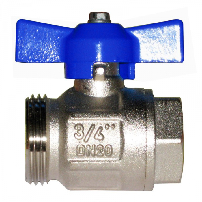 Robinet sfera fluture, fara olandez, 1/2“ F x 3/4“ M, cu maneta albastra, AC 635 NB [1]