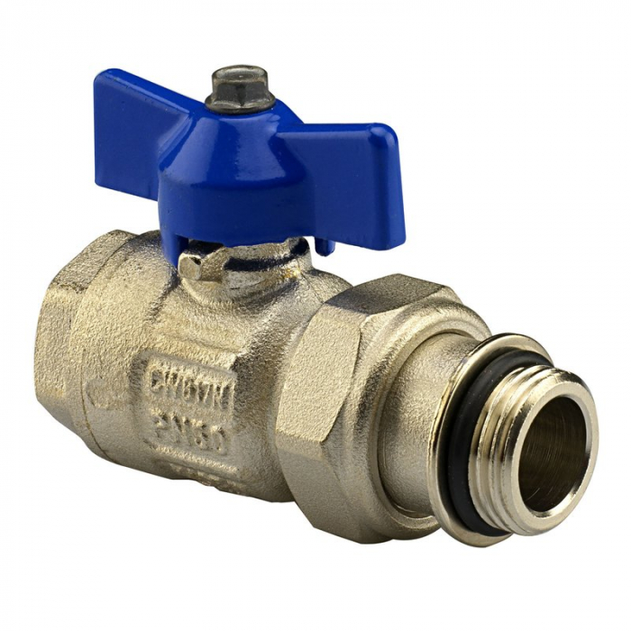 Robinet sfera drept fluture, 1 1/4", cu olandez, maneta albastra, AC 654 NB [1]