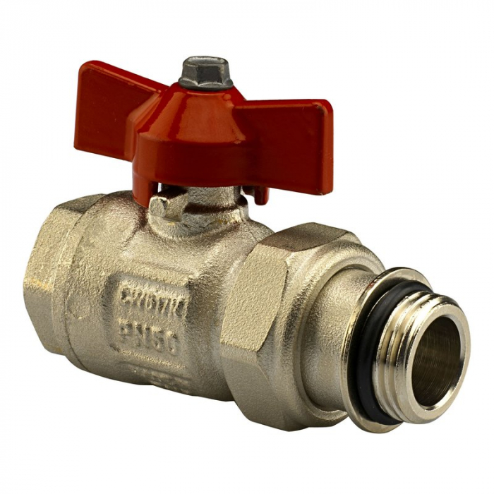 Robinet sfera drept fluture, 3/4", cu olandez, maneta rosie, AC 654 NR [1]