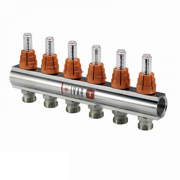 Distribuitor cu debitmetru FLUXER (0-5 l/min), 10 circuite, 1 1/4“ x EK, CI 600 N [1]
