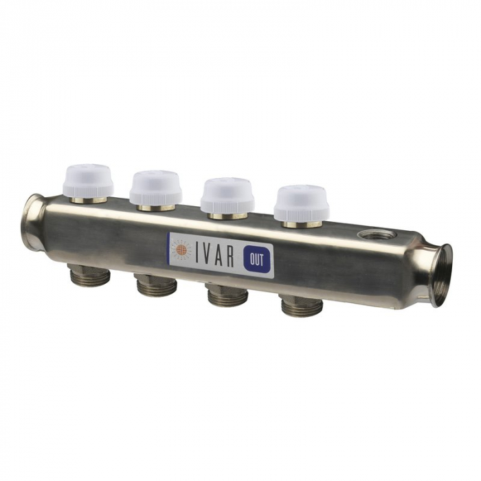 Disitrbuitor retur, 9 cai, 1 1/4" x EK, supape de izolare cu capac de protectie, cu iesiri pentru ventil aerisire si robinet golire, CI 583 SP [1]