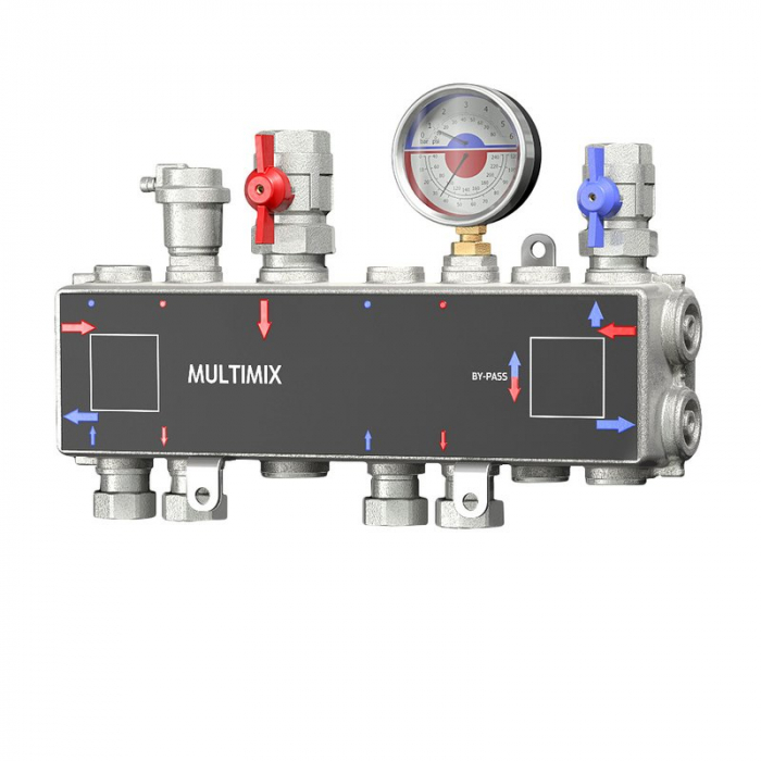 Distribuitor cu 2 căi, G 1“ F x G 3/4“ F, complet cu supape, manometru si aerisitor, MUL 0032 AC [2]