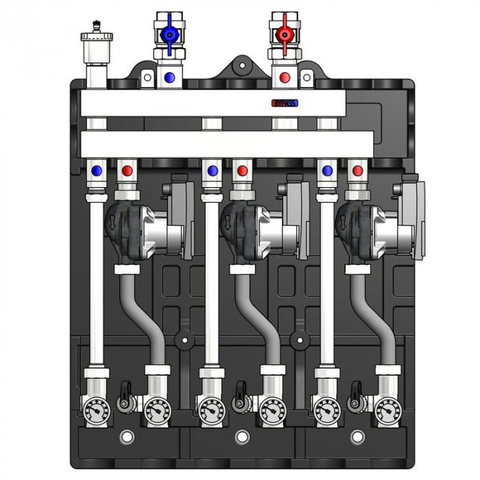 Modul de distribuție MULTIMIX-C pentru centrale termice, 3 zone temperatura ridicata, cu izolatie si caseta, pompa WILO4F-110, MUL-C 3HE [1]