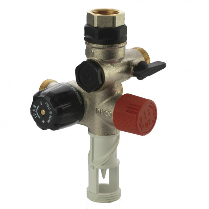 Grup de siguranta, 3/4“ x 1“ F, inox, supapa pivotanta drenaj, robinet amestec reglabil, absorbant socuri, SAFEMIX 00 [1]