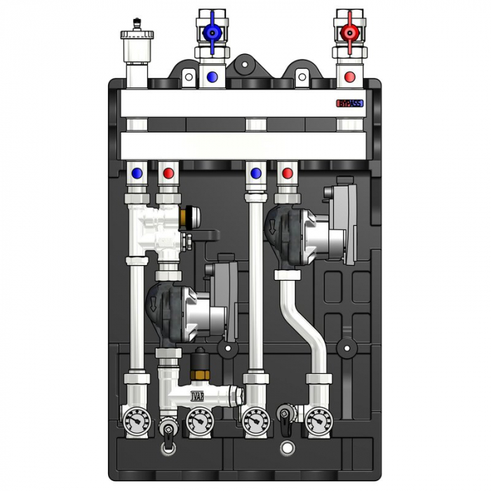 Modul de distribuție MULTIMIX-C pentru centrale termice, 2 zone, cu izolatie, pompa WILO4F-110, MUL-C 1HE/1LE [1]