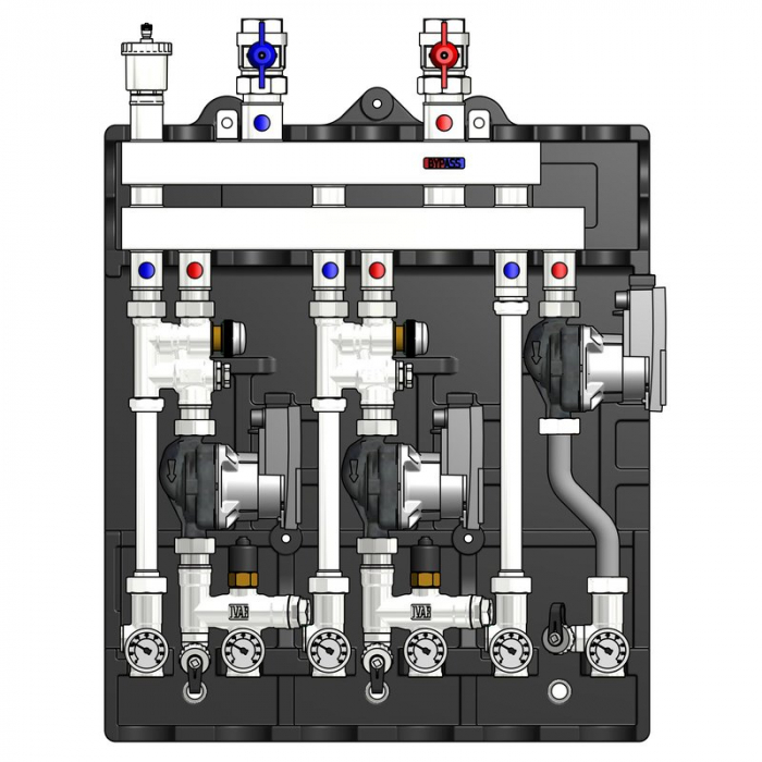 Modul de distribuție MULTIMIX-C pentru centrale termice, 3 zone, caseta si izolatie, pompa WILO4F-110, MUL-C 1HE/2LE [1]