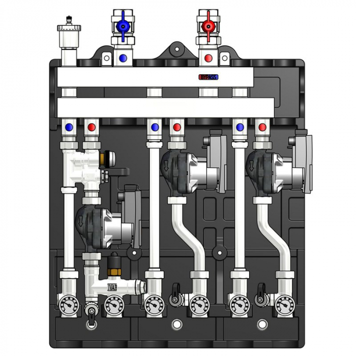 Modul de distribuție MULTIMIX-C pentru centrale termice, 3 zone, caseta si izolatie, pompa WILO4F-110, MUL-C 2HE/1LE [1]
