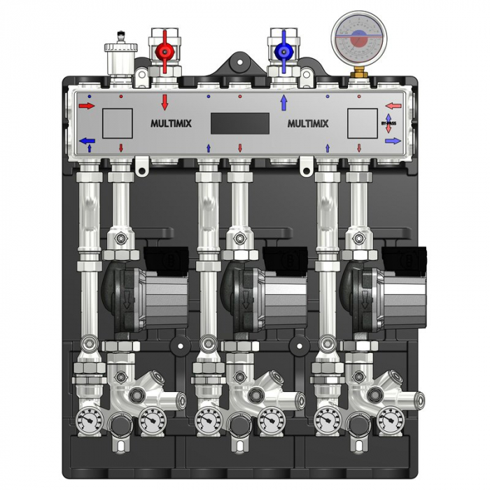 Modul de distribuție MULTIMIX pentru centrale termice de zonă, 3 zone temperatura ridicata, pompa WILO 4F, izolatie, MUL 3H [1]