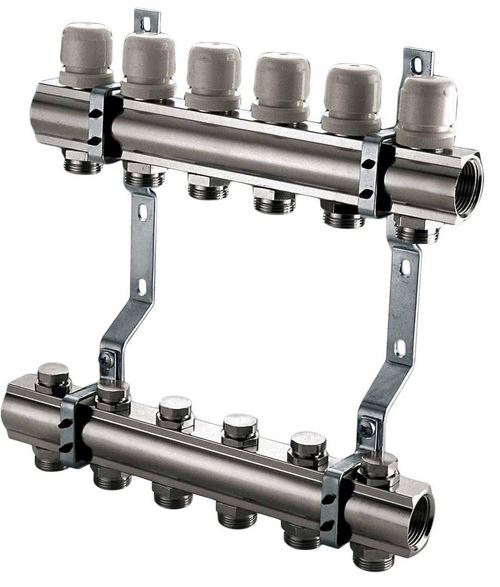 Set distribuitor tur-retur, 3 circuite, 1 1/4“ x EK, Adancime=110 mm, insertie termostatabila retur, CI 562 MN [1]