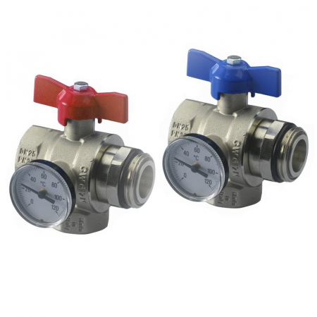 Robineti sfera - Set robineti drepti/colt cu olandez FE si termometru, 1", AC 669 N