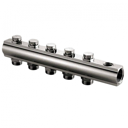 Distribuitoare bara alama - Distribuitor bara tur, 3 circuite, 1" x EUROK, cu iesire ventil aerisire si robinet golire/umplere, CI 553 N