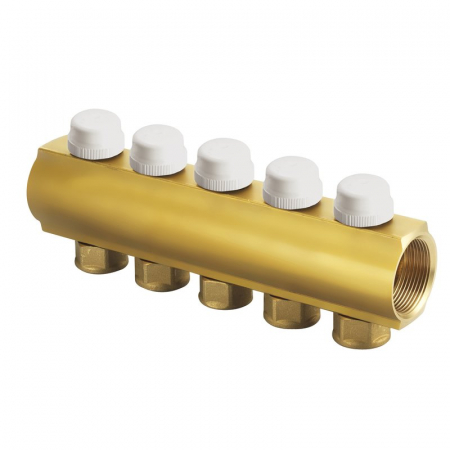 Distribuitoare bara alama - Distribuitor bara alama, retur, 6 circuite, 1“1/2 x 3/4“ F, cu insertii termostatabile si capac protectie , CI 554 C