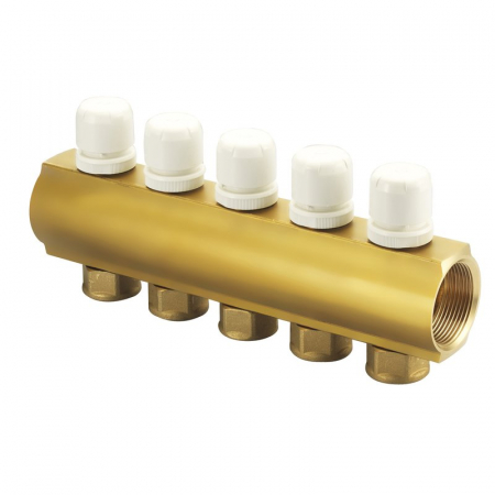 Distribuitoare bara alama - Distribuitor retur cu reglaj manual, alama, 5 circuite, 1“1/2 x 3/4“ F, CI 554 M