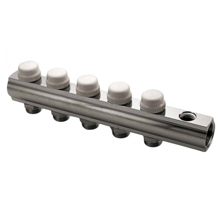 Distribuitoare bara alama - Distribuitor retur cu insertii termostatabile, 2 circuite, 1 1/4“ x EK, iesire ventil si robinet, CI 555 C