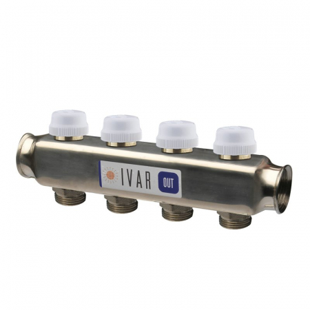 Distribuitoare inox - Disitrbuitor retur, 2 cai, 1 1/4" x EK, supape de izolare cu capac de protectie, CI 583