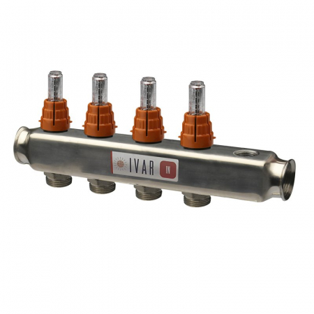 Distribuitoare inox - Distribuitor cu debitmetre FLUXER (0-5 l/min), 4 cai, 1" x EK, iesiri pentru ventil aerisire si robinet umplere/golire, CI 598 SP