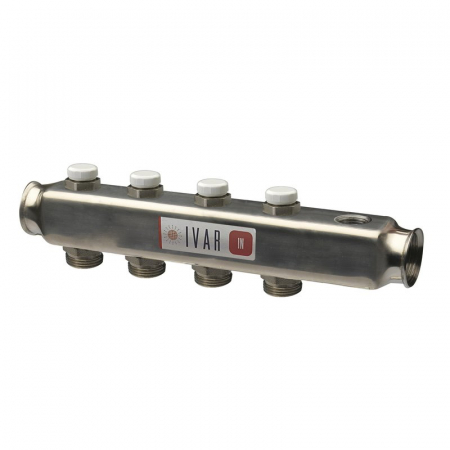 Distribuitoare inox - Distribuitor cu reglaj dublu micrometric, 9 cai, 1" x EK, capac reglabil, iesiri pentru ventil aerisire si robinet umplere/golire, CI 599 SP