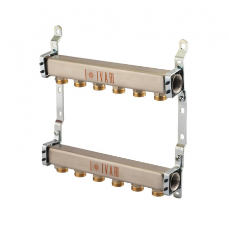 Distribuitoare inox - Kit distribuitor tur-retur, 2 cai, 1" x EK, A=80 mm, cu console, CS 584