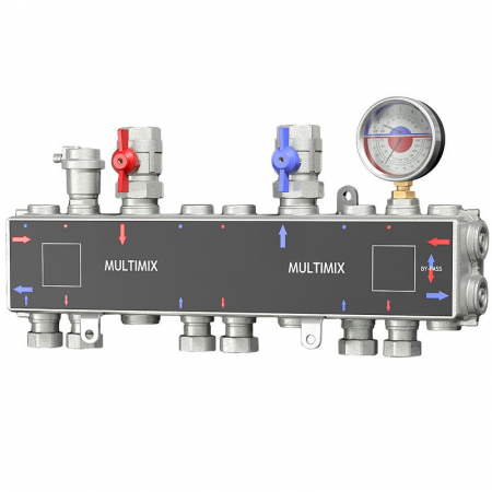 MULTIMIX - Distribuitor cu 3 căi, G 1“ F x G 3/4“ F, complet cu supape, manometru si aerisitor, MUL 0032 AC