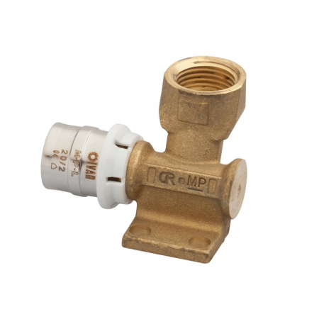 Fitinguri - Cot sertizare, plastic, 1/2“ F x 20/2, cu talpa pentru prindere orizontala stanga, MPL 5725